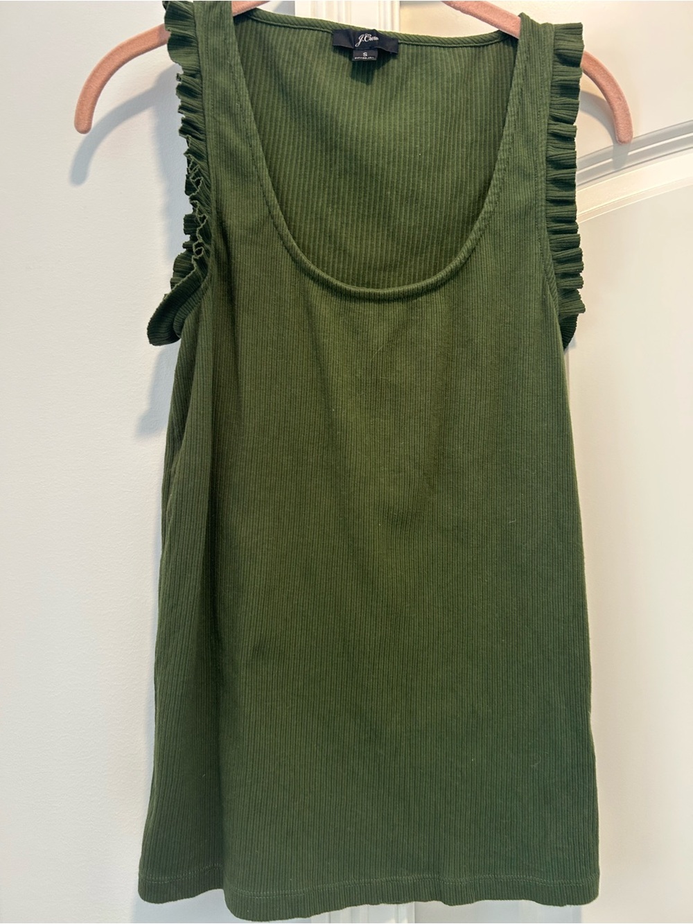 J Crew Olive Green Ruffle-Trim Ribbed Tank Top